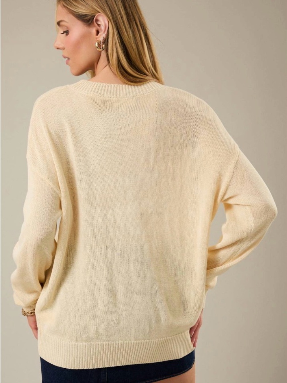 286 Cream Fish Motif Crewneck Sweater - Picture 4 of 4